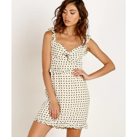 For Love & Lemons Womens Sweetheart Mini Dress Creme Beige Size Large - Picture 2 of 12